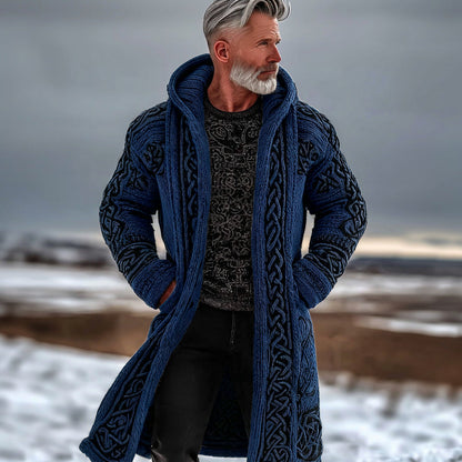 Men's Vintage Celtic Knot Knit Long Hooded Sweater Jacket artswardrobe