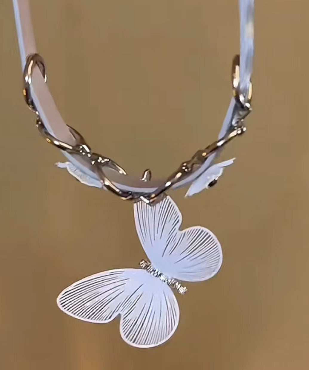 White Stainless Steel Butterfly Pendant Necklace