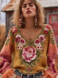 Women's Vintage And Timeless Floral V-neck Long-sleeved Sweater elevenforest