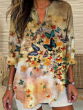 Comstylish Women's Casual Butterfly Watercolor Printed V Neck Shirt
