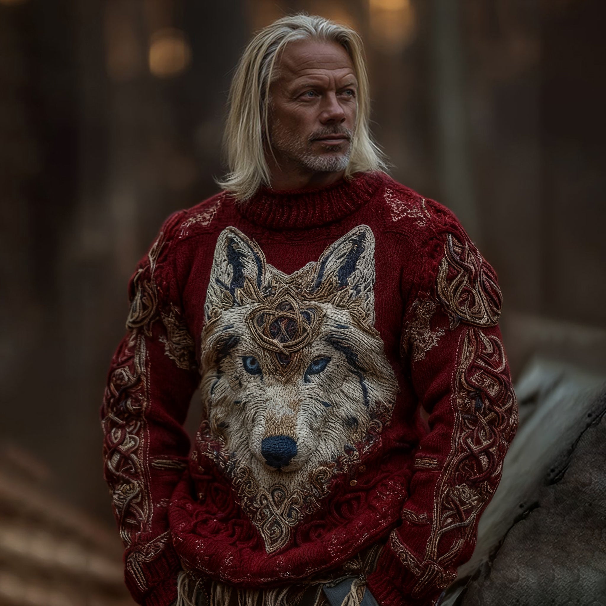 Men's Viking Wolf Knit Pullover Sweater elevenforest