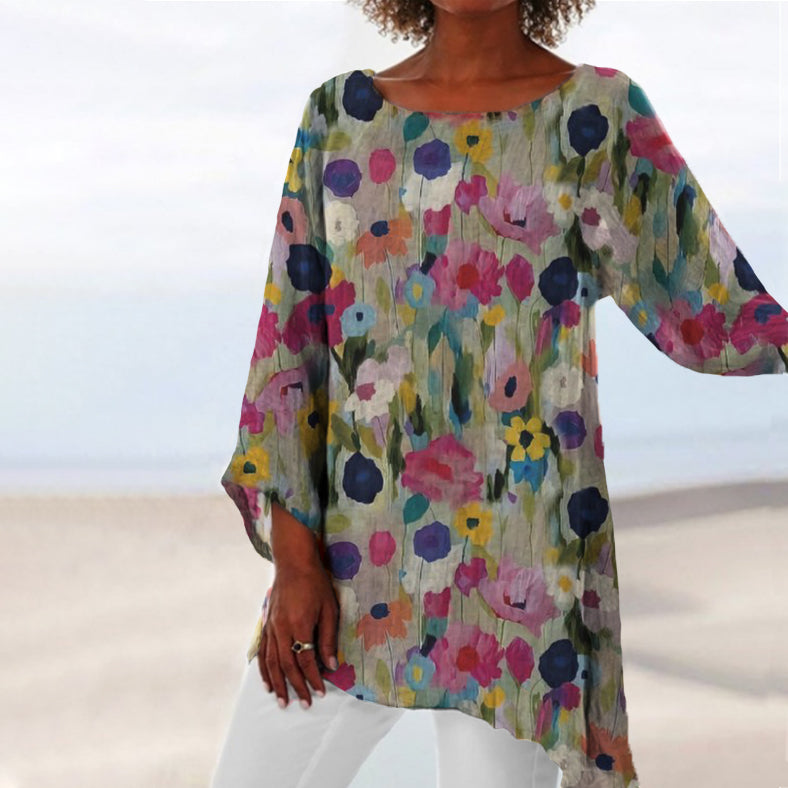 Vintage Floral Art Casual Crew Neck Shirt elevenforest