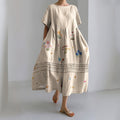 Vintage Wildflower Embroidery Art Lace Linen Blend Crew Neck Dress elevenforest