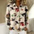 Women's Christmas Cat Print Button-down Sweater elevenforest