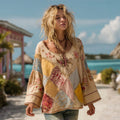 Women's Vintage Bohemian Floral Print Casual Linen Shirt elevenforest