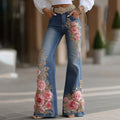 Women's Vintage Rose Floral Embroidery Art Loose Casual Jeans elevenforest