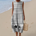 Women's Cute Dogs Stripes Art Print Sleeveless Dress elevenforest