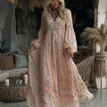 Women Vintage Floral Art Linen Blend Casual Dress elevenforest