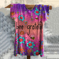 Bee Grateful Floral Art Print Cotton Crew Neck T-shirt elevenforest