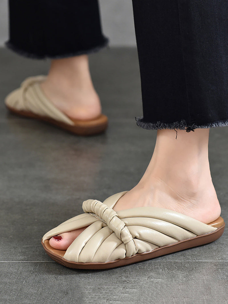 Summer Leahter Weave Flat Slippers Ui1022