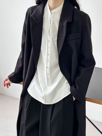 Long Sleeves Loose Buttoned Split-joint Round-neck Blouses&shirts Tops