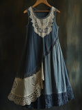 Vintage Lace Patchwork Comfy Linen Tank Dress elevenforest