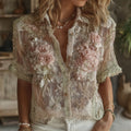 Women's Retro Floral Pattern Casual Short Sleeve Shirt elevenforest