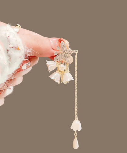 Gold Copper Alloy Zircon Ringflower Tassel Hairpin