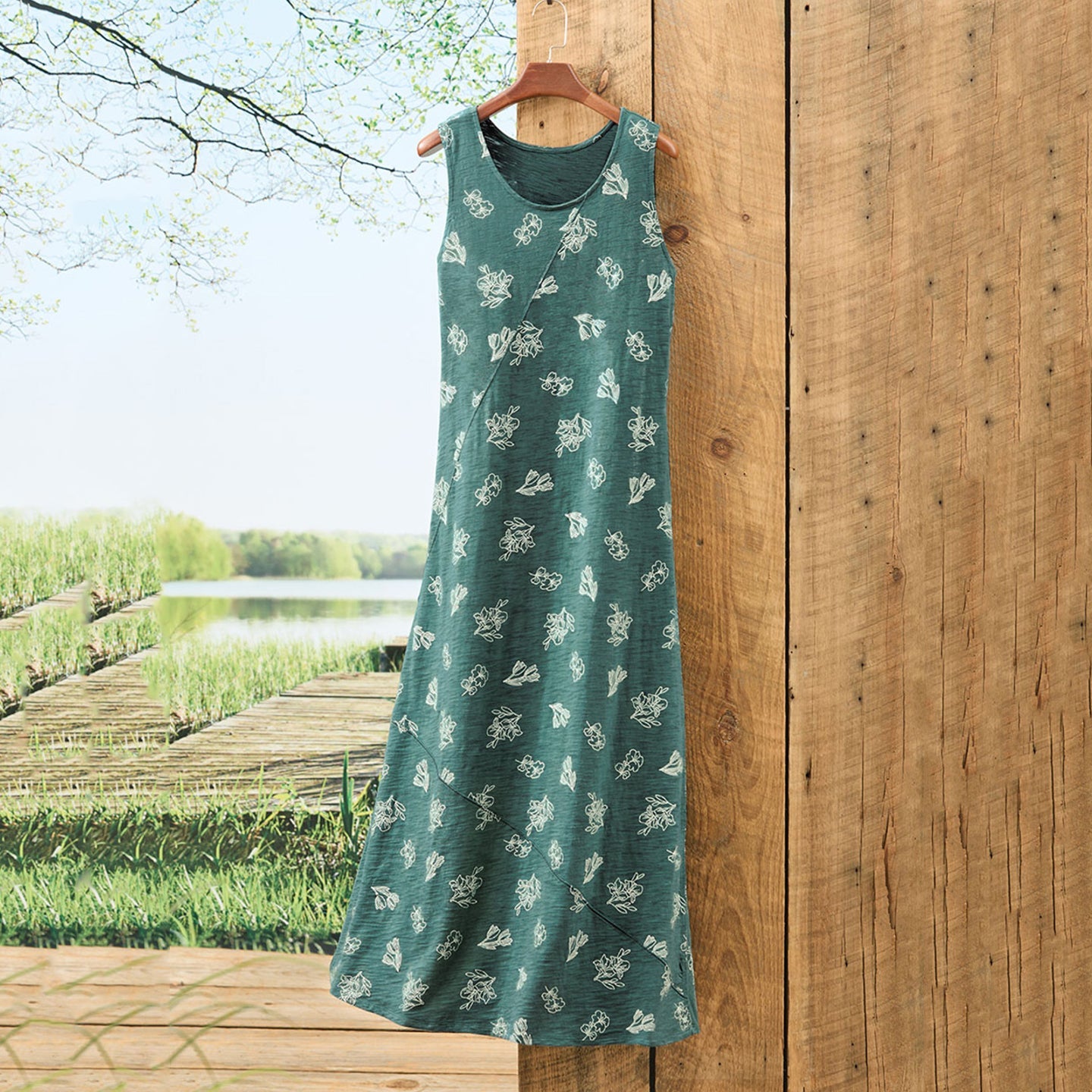 Comstylish Women's Vintage Floral Art Linen Sleeveless Dress