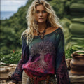 Women's Viking Tree Of Life Retro Long-sleeve Top elevenforest