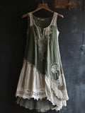 Vintage Lace Patchwork Comfy Linen Tank Dress elevenforest
