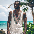 Men's Retro Loose Bohemia Ethnic Style Linen V-neek Sleeveless Top elevenforest