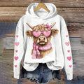 Comstylish Women's Valentine's Day Highland Cow Print Long Sleeve Hoodie