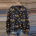 Black Cat Flower Autumn Season Halloween Art Print Knit Pullover Sweater artswardrobe