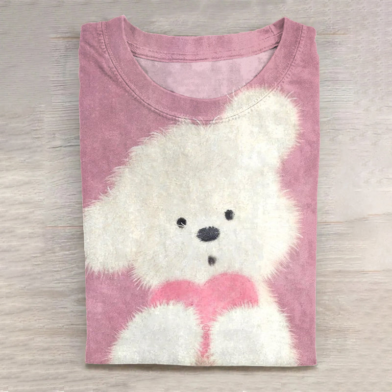 Comstylish Women's Cute Dog Heart Art Vintage Washed T Shirt