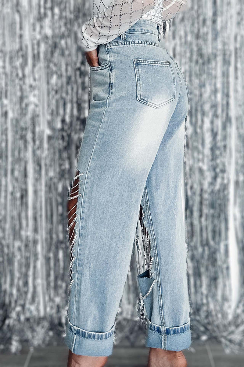 Street Ripped Chains Loose Denim Jeans