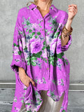 Women's Art Elegant Rose Floral Pattern Cotton Shirt