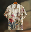 Bohemian Style Plant And Flower Pattern Men's Retro Cotton And Linen Shirt elevenforest