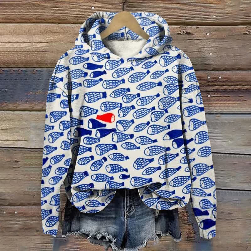 Fish Art Print Long Sleeve Hoodie elevenforest