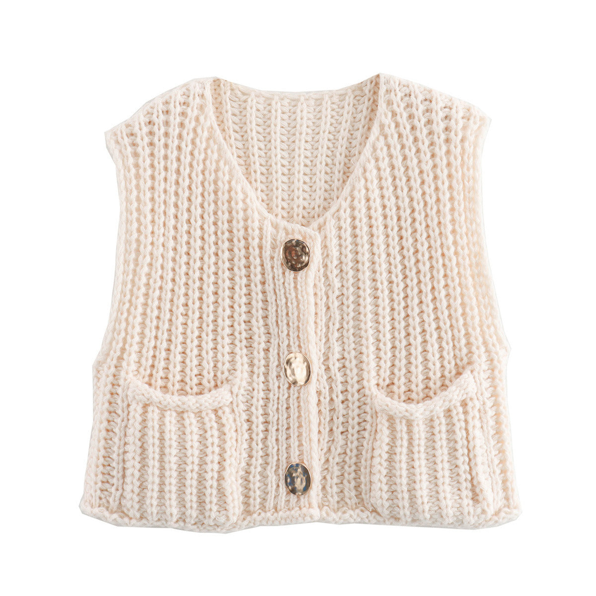 Large Buttons Color Knit Vest Cardigan
