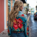 Women's Retro Hibiscus Pattern Casual Linen Blend Shirt elevenforest