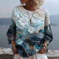 Vintage Gradient Marble Texture Pattern Art Linen Three-quarter Sleeves Shirts elevenforest