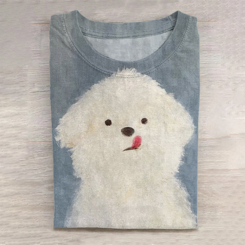 Comstylish Cute Dog Art Vintage Washed T Shirt
