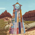 Women's Retro Geometric Floral Linen Tank Dress elevenforest