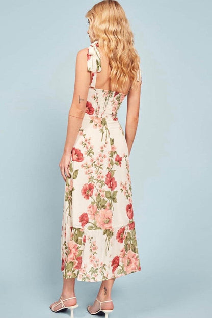 Lace Up Sweetheart Neck Midi Dress