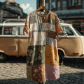 Countryside Style Collection Classy Patchwork Floral Pattern Art Linen Midi Dress elevenforest