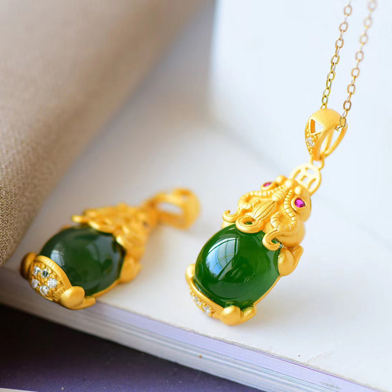 Buddha Stones Natural Jade Pixiu Balance Necklace
