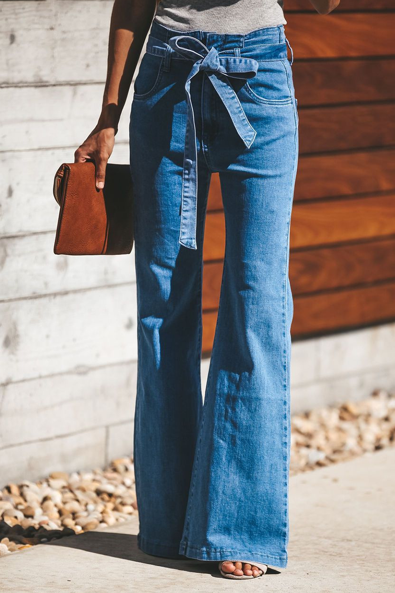 Street Plain With Belt Boot Cut Color Bottoms