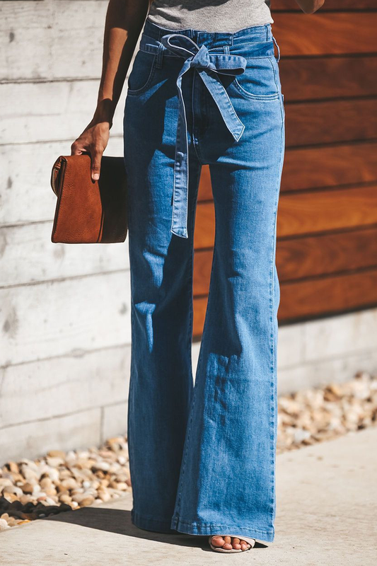 Street Plain With Belt Boot Cut Color Bottoms