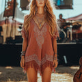 Vintage Western Tassel Trim Comfy Linen Dress elevenforest