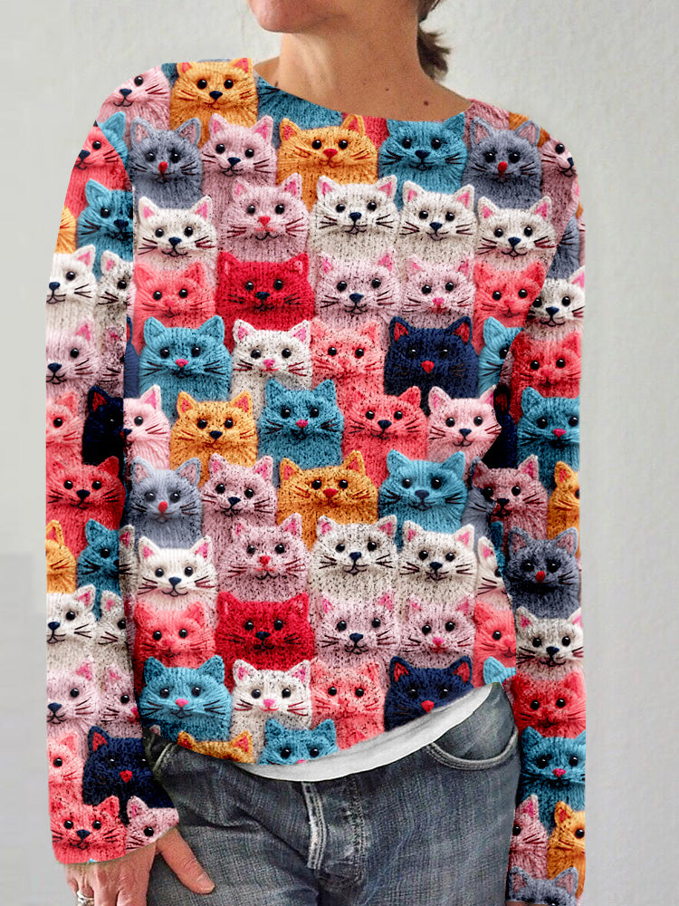 Colorful Cute Cats Embroidered Comfy Sweater elevenforest