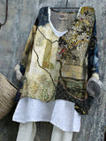 Vintage Japanese Thread Stitching Pattern Women's Linen Shirt elevenforest