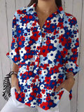 Comstylish Women's Retro Independence Day Floral Art Print Casual Shirt