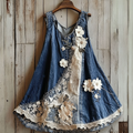 Women's Vintage Floral Lace Denim Oversized Dress elevenforest