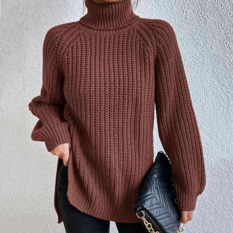 Retro Mid Length Raglan Sleeves High Lapel Split Sweater elevenforest
