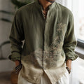 Men's Japanese-style Bamboo Waves Gradient Pattern Linen Blend Shirt elevenforest