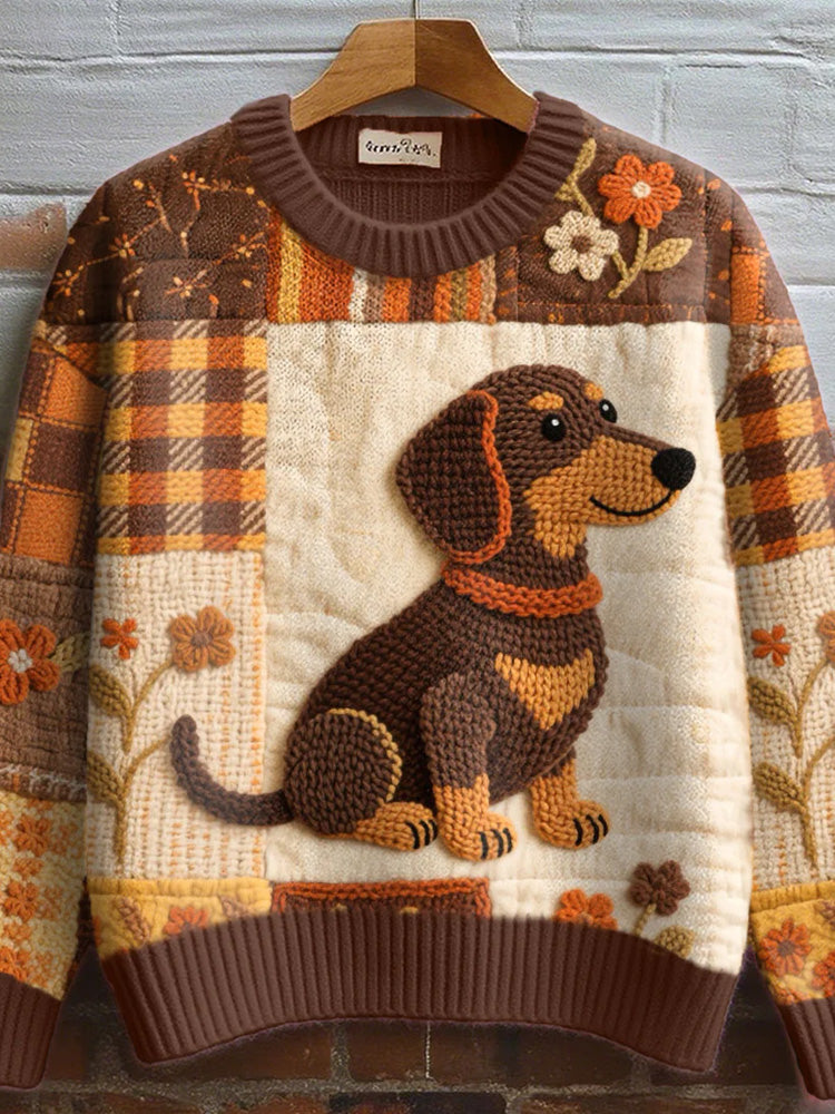Comstylish Women's Dachshund Crochet Art Cozy Knit Sweater