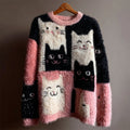 Comstylish Lovely Cats Colorblock Fuzzy Cozy Knit Sweater