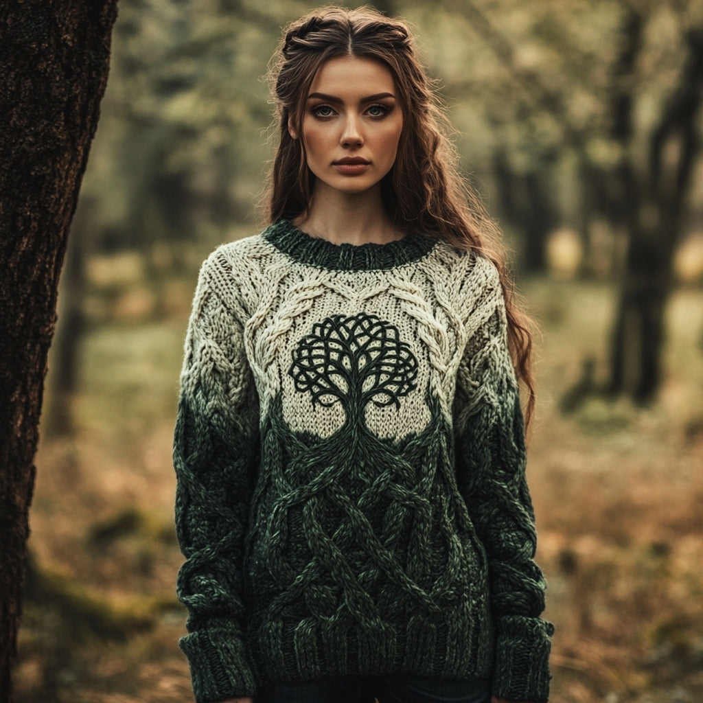 Women's Celtic Tree Of Life Aran Sweater artswardrobe