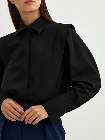 Long Sleeves Loose Buttoned Color Lapel Blouses&shirts Tops